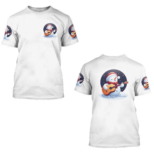 Snowman guitar in moonlight 3D T Shirts
