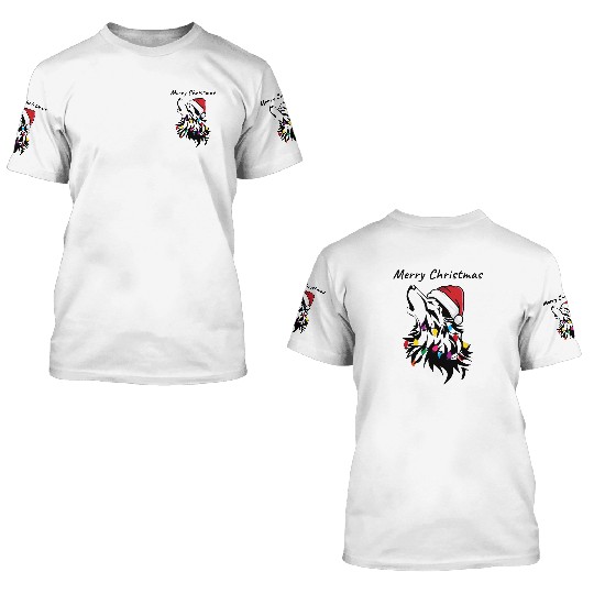 Funny wolf with christmas lights 3D T Shirts