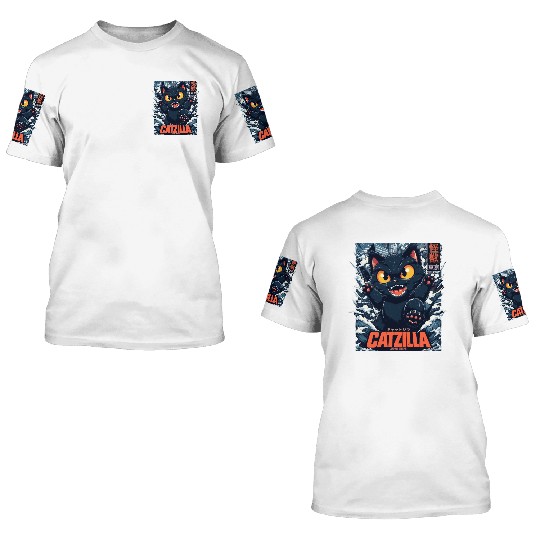 Kaiju Catzilla in Japan Tokyo 3D T Shirts