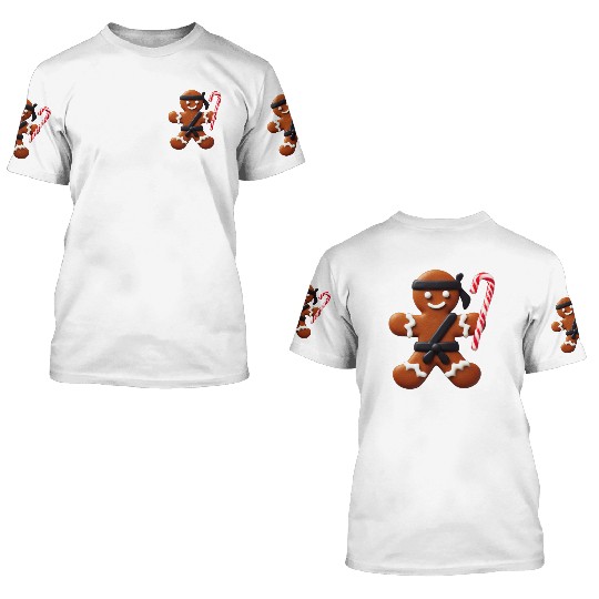 Funny Ninja Gingerbread Man Cookie Candy Cane 3D T Shirts