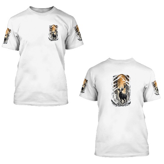 Deer in a snowy forest 3D T Shirts
