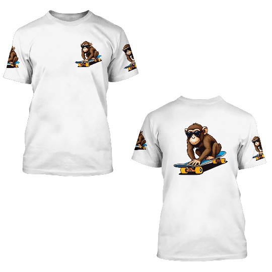 The Monkey Skateboarder For Monkey Lovers. 3D T Shirts