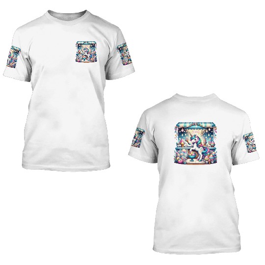 Unicorn Ice Cream Vendor 3D T Shirts
