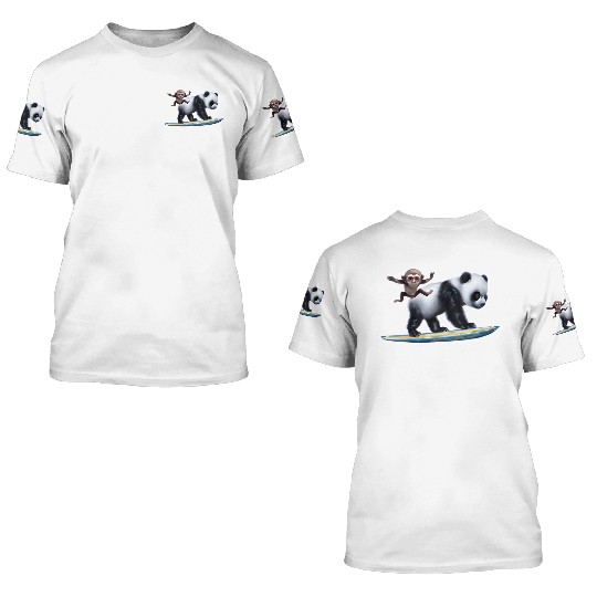 Surfing Panda And Monkey 3D T Shirts