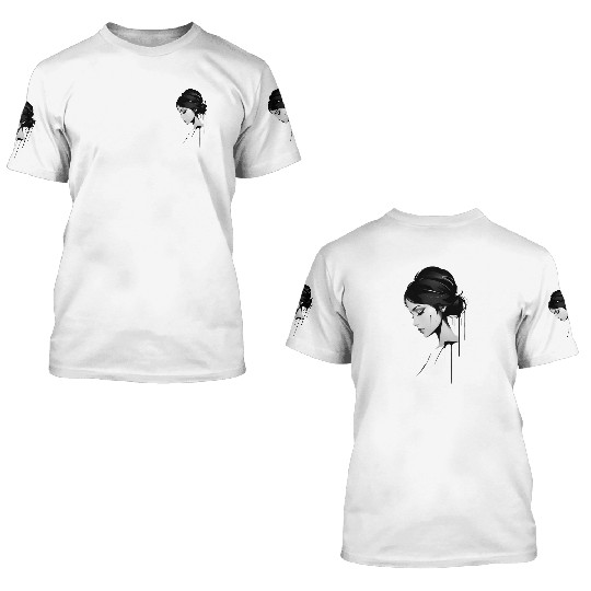 Drawing a sad girl's face 3D T Shirts