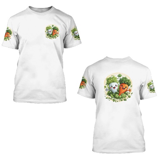 Cute kawaii carrot and a broccoli 3D T Shirts