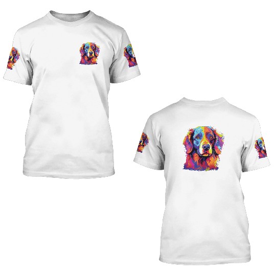 Watercolor Colorful Brittany Spaniel 3D T Shirts