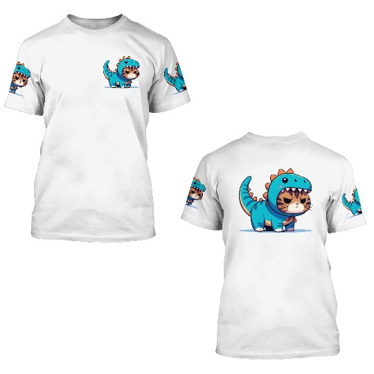 Grumpy Cat in Velociraptor Costume 3D T Shirts