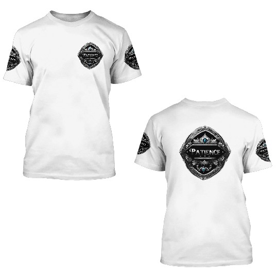 SILVER BLACK PATIENCE TEXT AI GENERATED 3D T Shirts
