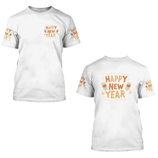 Happy New Year Typography design 3D T Shirts