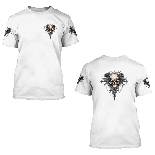 Gothic Art Print with Skull and Roses 3D T Shirts