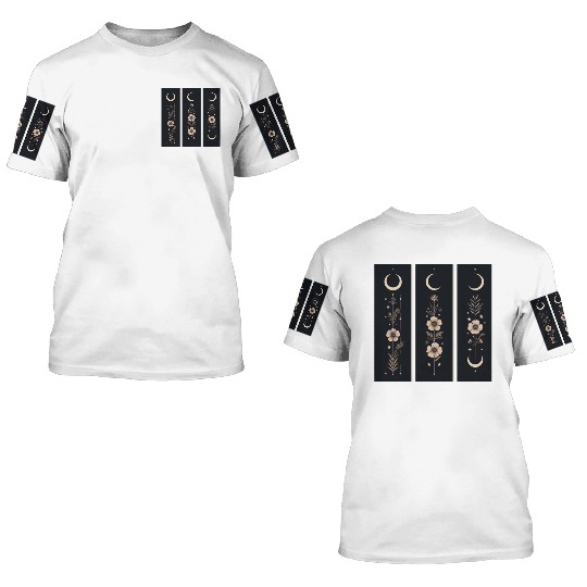 Moon phases with wild flowers and constellations 3D T Shirts