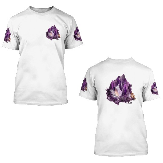 bright purple amethyst crystal motif 3D T Shirts