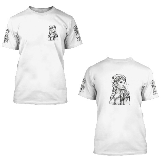 Viking female hairstyles grayscale 3D T Shirts