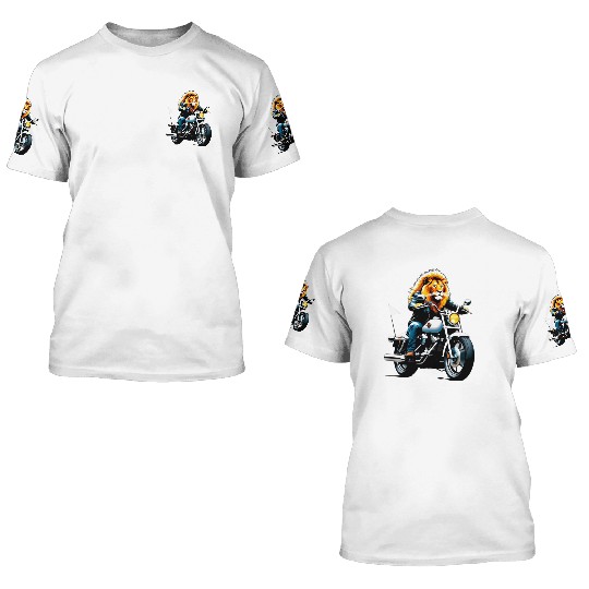 Lion Riding Motorcycle 3D T Shirts