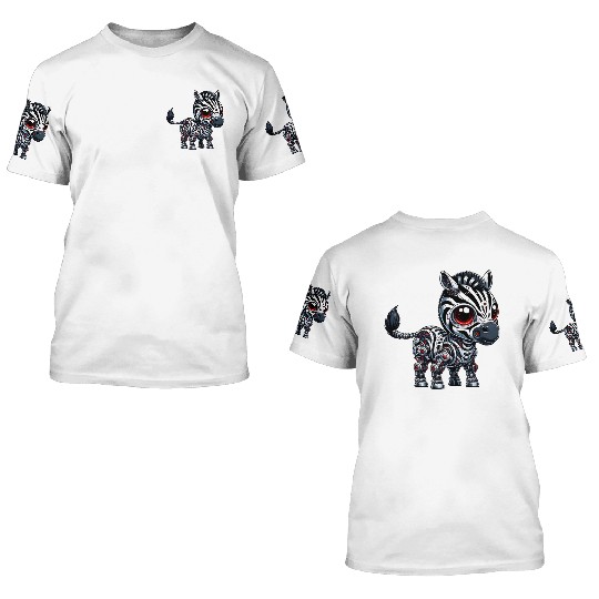 Cyborg Zebra: Robot with Red Eyes 3D T Shirts