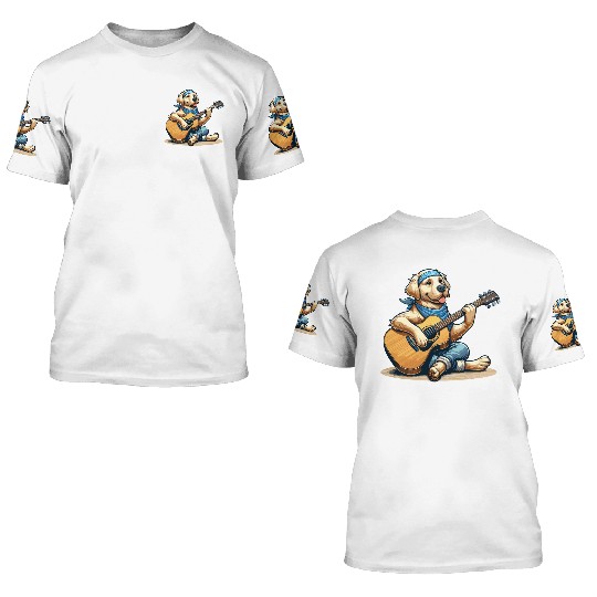 Golden Retriever playing Guitar 3D T Shirts