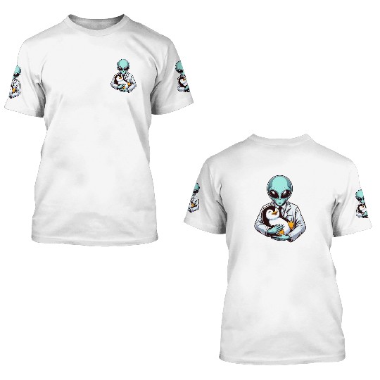 Alien Embracing Penguin 3D T Shirts