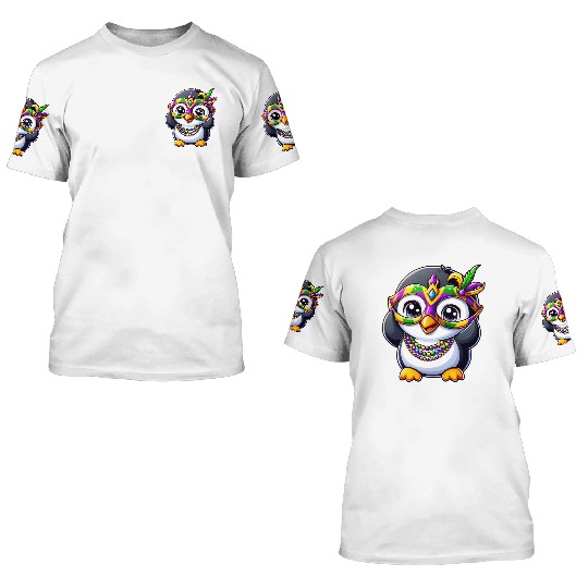 Mardi Gras Penguin Party 3D T Shirts
