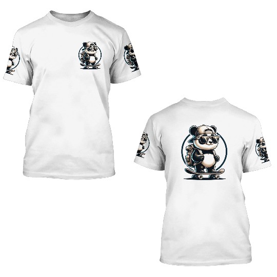 Panda on Skateboard 3D T Shirts