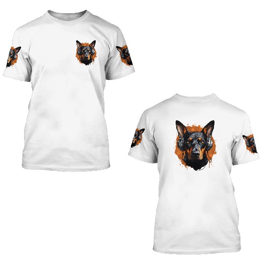 Doberman natural ears 3D T Shirts