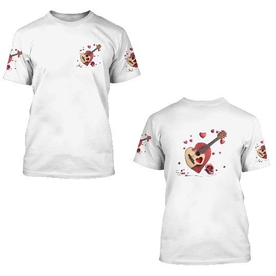 Melodic Affection: Heart Strumming Guitar Apparel 3D T Shirts