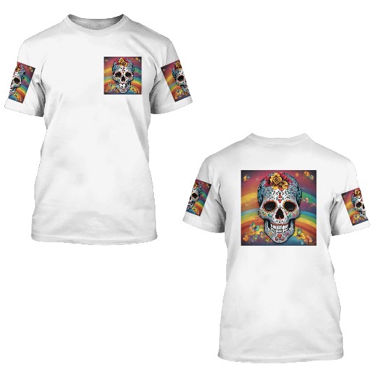 A Sugar Skull pastel colors & Rainbow 3D T Shirts