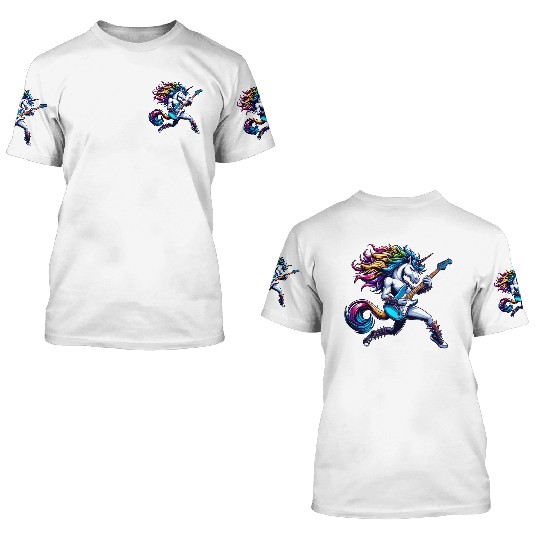 Unicorn Rock and Roll Bass & Guitar 3D T Shirts