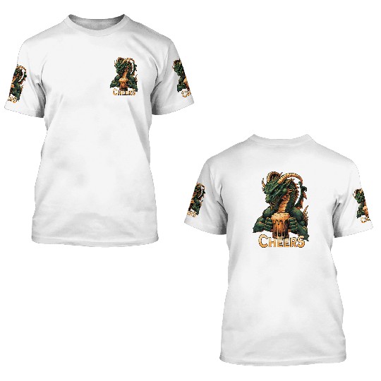 Dragon Drinking Beer Cheers for St Patricks Day 3D T Shirts