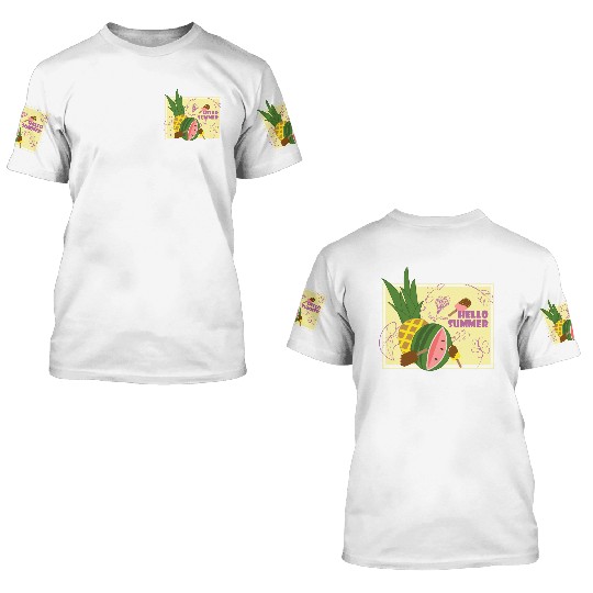 Hello summer fruit ice cream flowers & butterfly 3D T Shirts