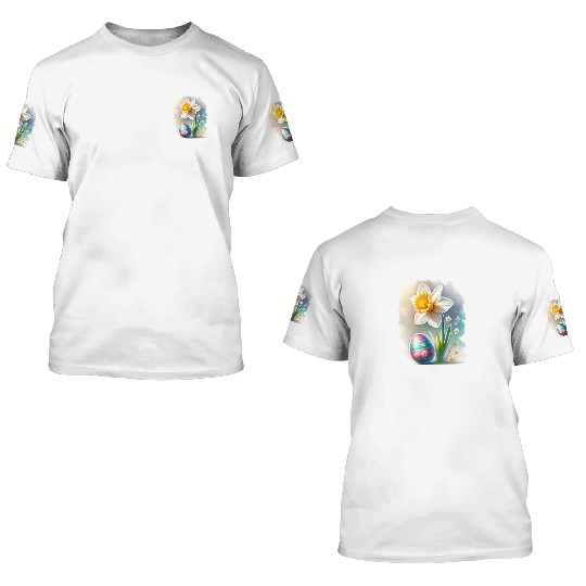 A Beautiful Daffodil With an Easter Egg 3D T Shirts