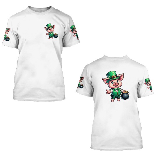 Cute St. Patrick's Piglet 3D T Shirts