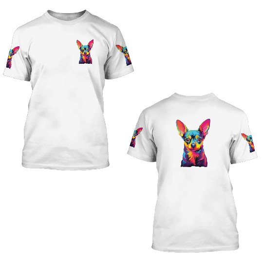 Watercolor Colorful Russian Toy Terrier 3D T Shirts