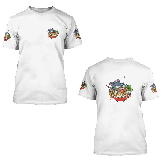 cat eating ramen 3D T Shirts