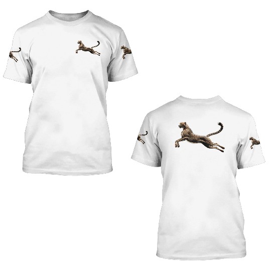 Realistic Cheetah in Mid-Leap 3D T Shirts
