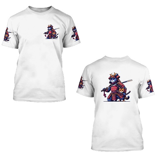 Light Samurai Cat 3D T Shirts