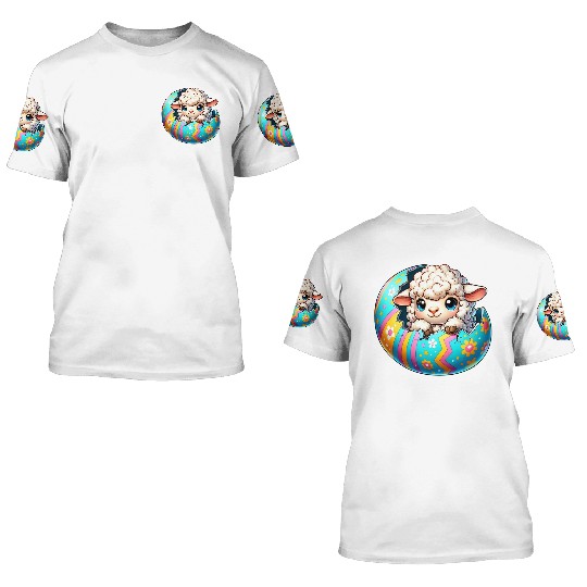 Colorful Lamb Hatching from Easter Egg Cartoon 3D T Shirts