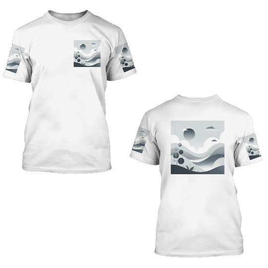 "Tranquil Monochrome Horizon" 3D T Shirts