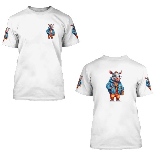 Cute Rhinoceros Cartoon 3D T Shirts