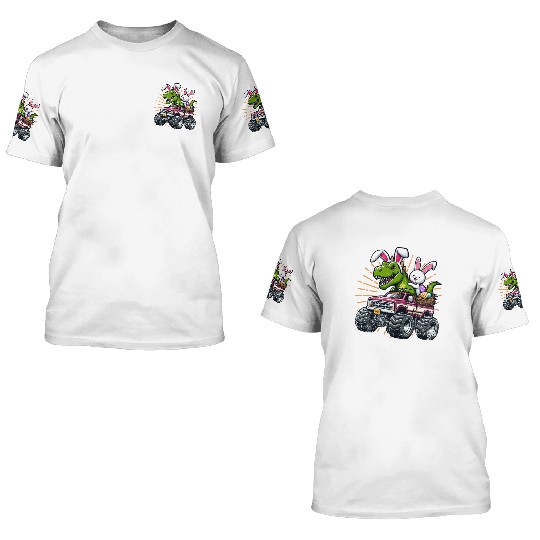 EASTER DINOSAUR RIDING MONSTER TRUCK EASTER 3D T Shirts