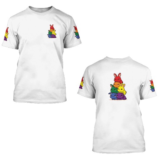 Bunnies Rainbow Flag Pride Month Cute Bunnies 3D T Shirts