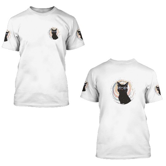 Solar Eclipse 2024 Cat Wearing Glasses 3D T Shirts