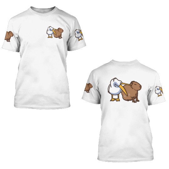 Pelican Tries to Eat Capybara Funny Meme 3D T Shirts