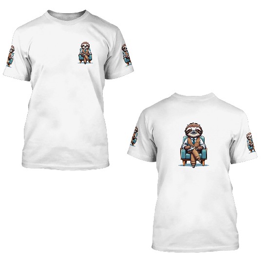 Cartoon Sloth as a Psychologist 3D T Shirts