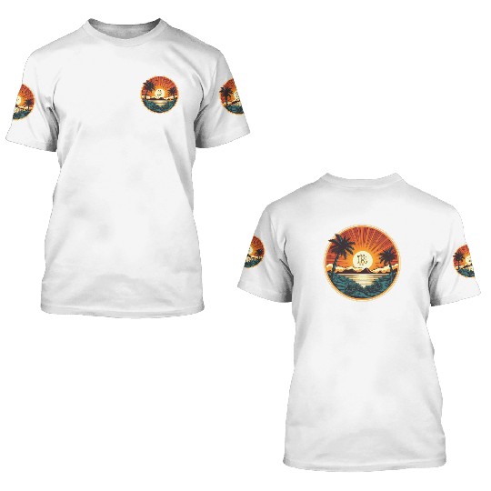 Retro Beach Sunset Funny Crypto Blockchain 3D T Shirts