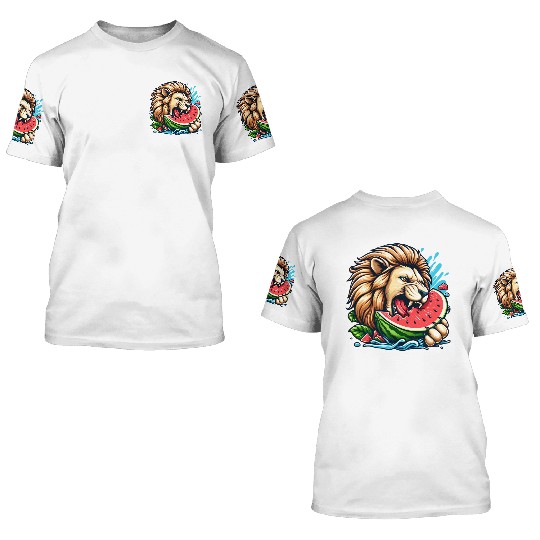 Lion Enjoying a Juicy Watermelon 3D T Shirts