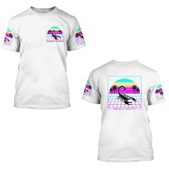 Beach Beats Retro Scorpion - Synthwave Sunset 3D T Shirts