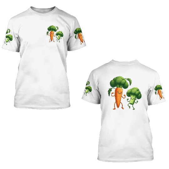 Carrot Dancing with Broccoli 3D T Shirts