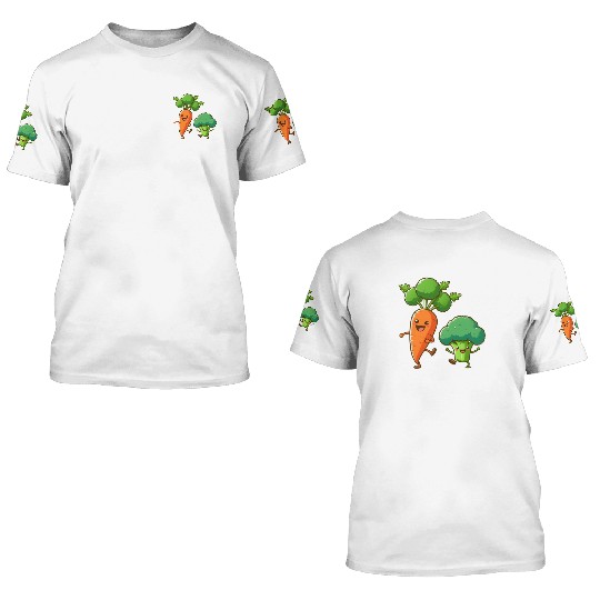 Carrot Dancing with Broccoli 3D T Shirts