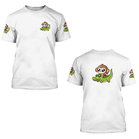 Cute monkey rides crocodile 3D T Shirts